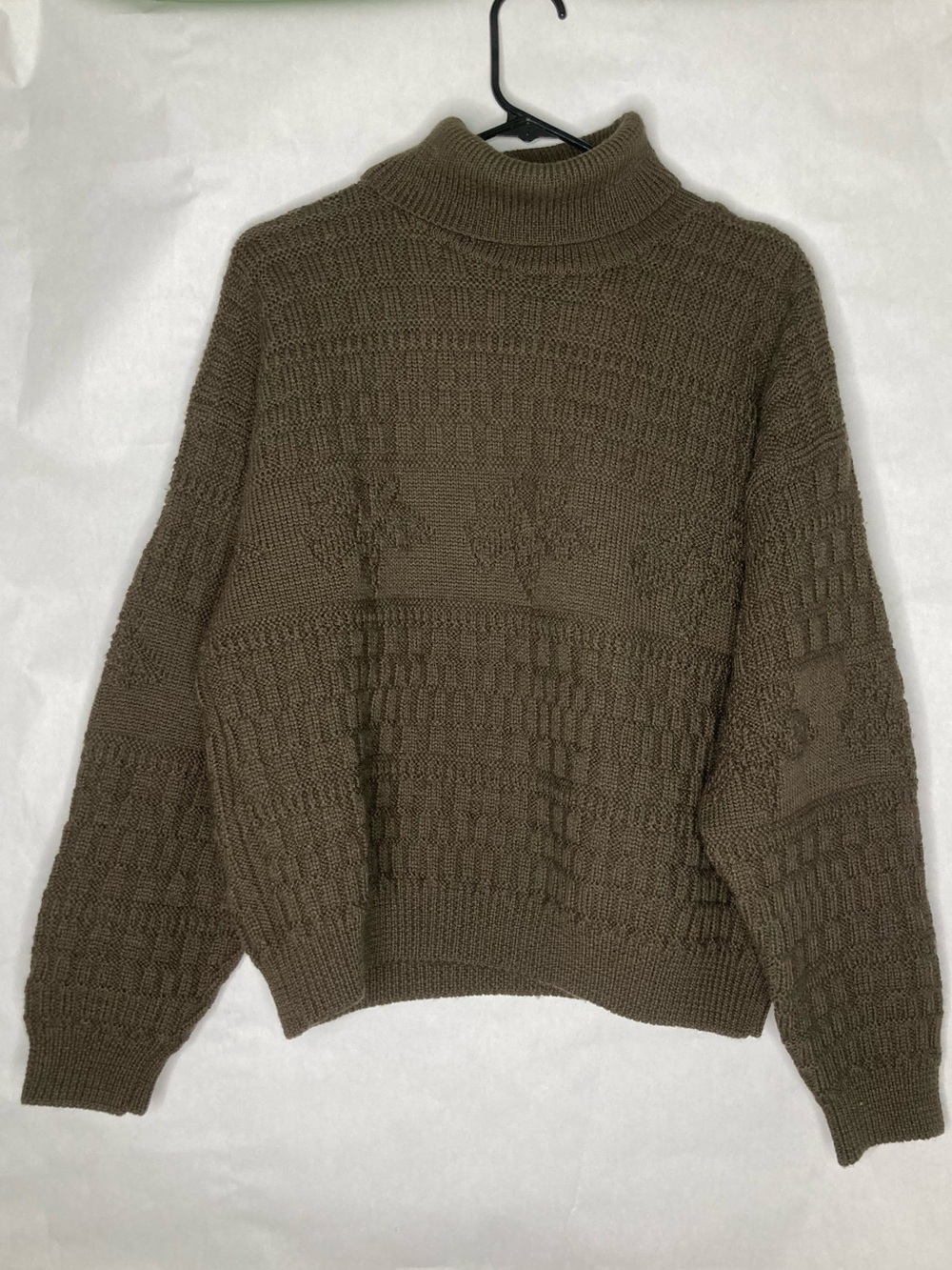 Vintage Gap 90s Brown 100% Pure Wool Turtleneck Textured Knit SIZE Medium M